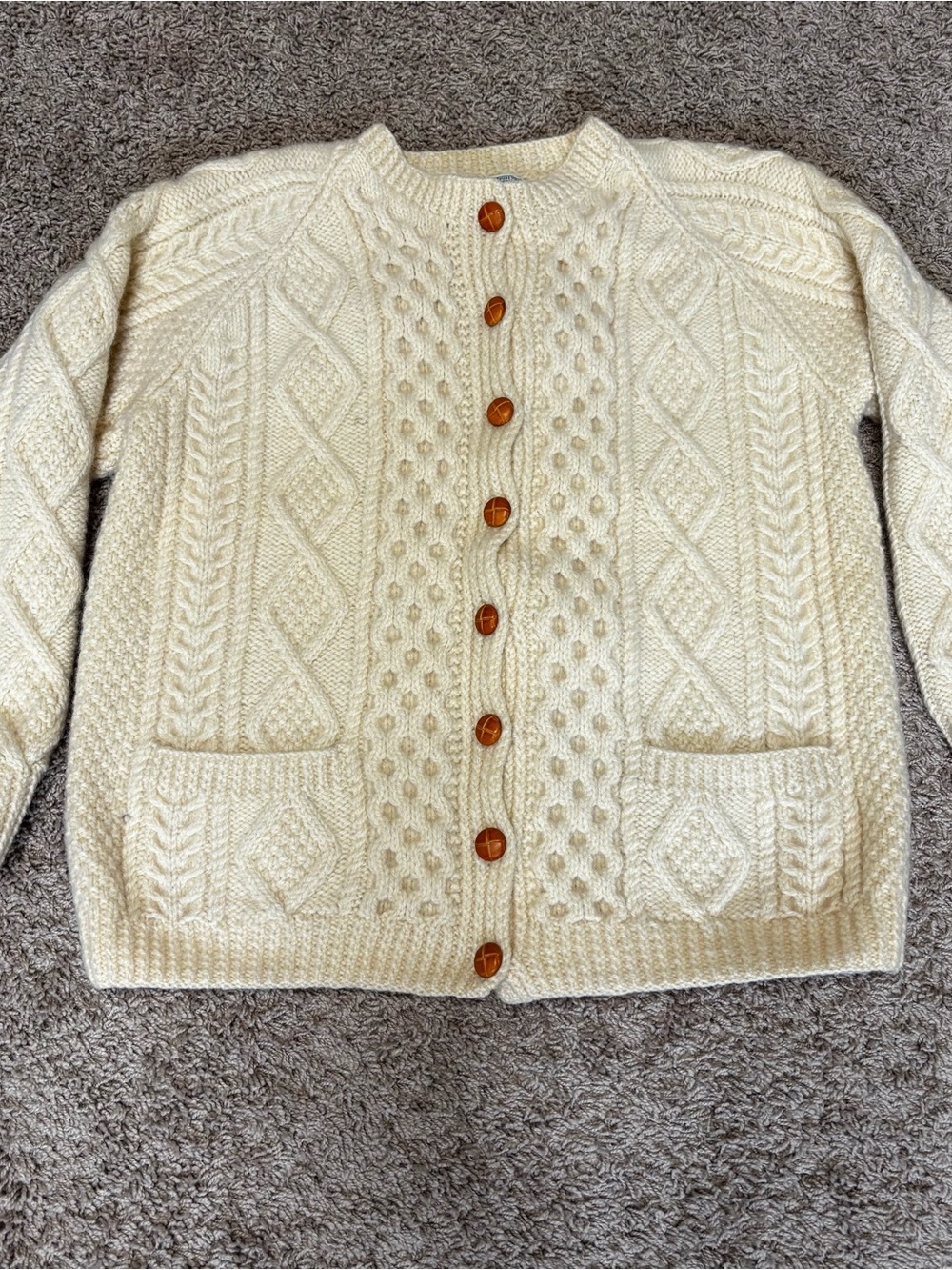 Cream Cable-Knit Button-Front Cardigan Sweater